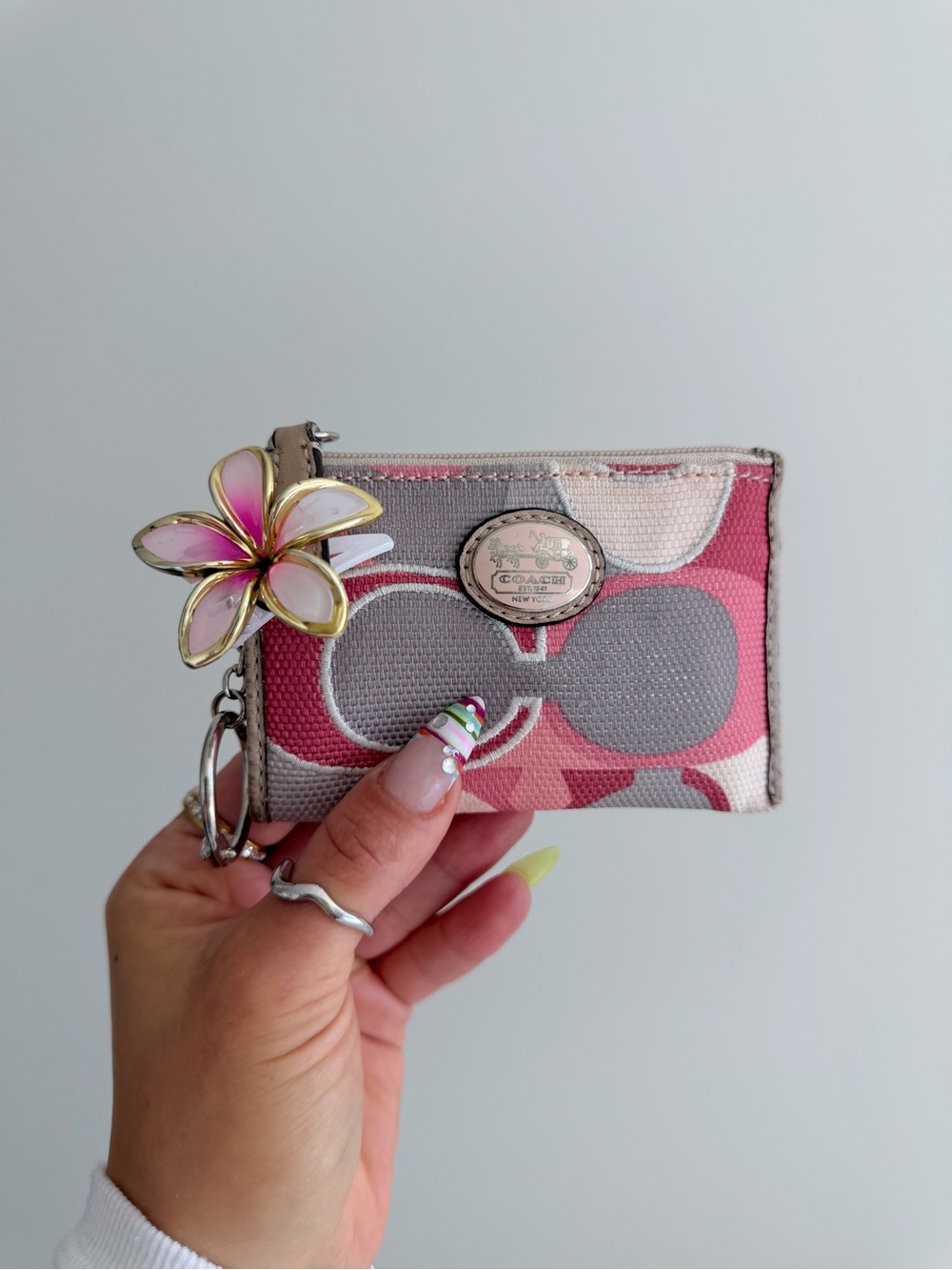 Vintage Coach Linen Pink Scarf Print Coin Purse/ Keycahin